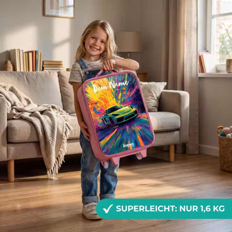 Kinderkoffer Rosa mit Name - Sportwagen - Grün - Lackstreifen - Farben — 3