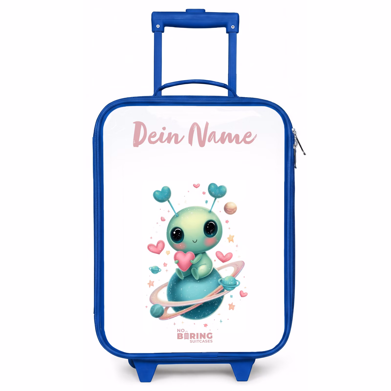 Kinderkoffer Blau mit Name - Süßer kleiner Außerirdischer mit Herz — 1