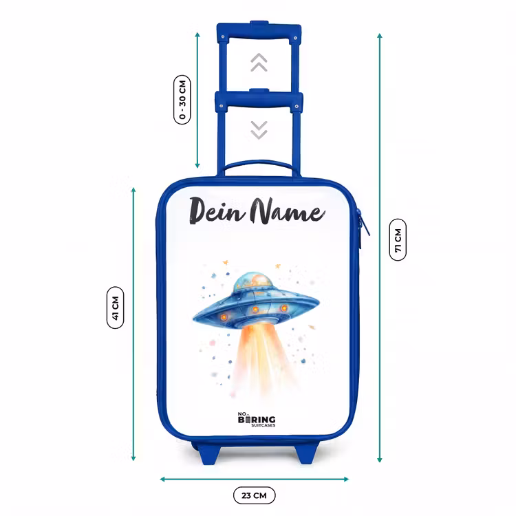 Kinderkoffer Blau mit Name - Blaues Raumschiff mit Lichtstrahl — 7