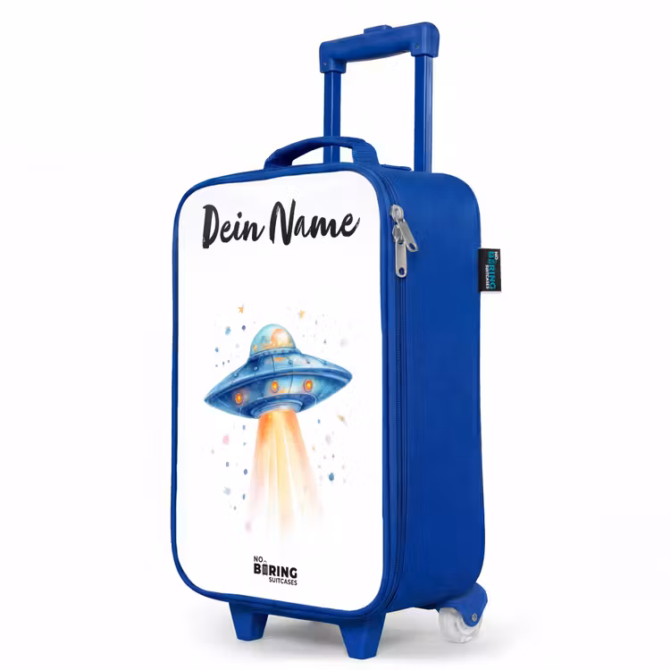 Kinderkoffer Blau mit Name - Blaues Raumschiff mit Lichtstrahl — 8