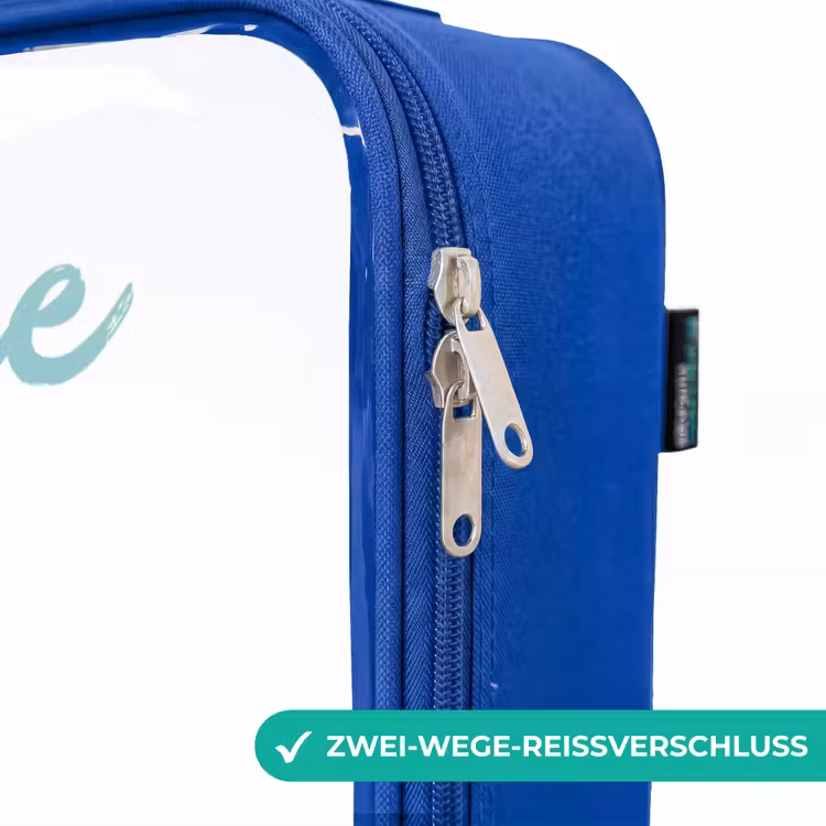 Kinderkoffer Blau mit Name - Grüner Außerirdischer in buntem UFO — 5