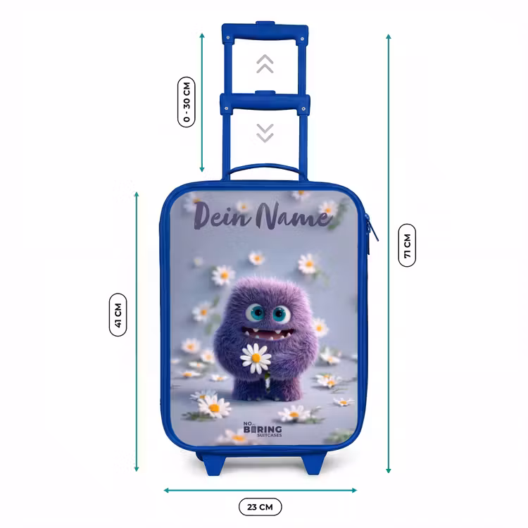 Kinderkoffer Blau mit Name - Lila flauschiger Freund mit Gänseblümchen — 7