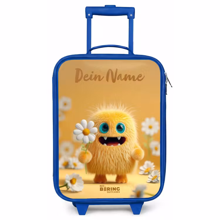 Kinderkoffer Blau mit Name - Monster - Kreatur - Blume - Gelb — 1