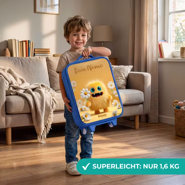 Kinderkoffer Blau mit Name - Monster - Kreatur - Blume - Gelb — 3