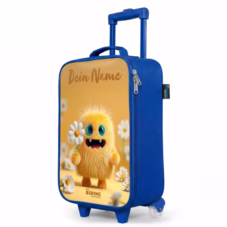 Kinderkoffer Blau mit Name - Monster - Kreatur - Blume - Gelb — 8