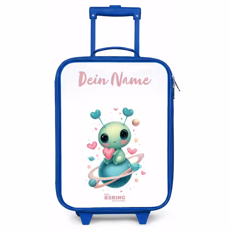 Kinderkoffer Blau mit Name - Süßer kleiner Außerirdischer mit Herz — 1