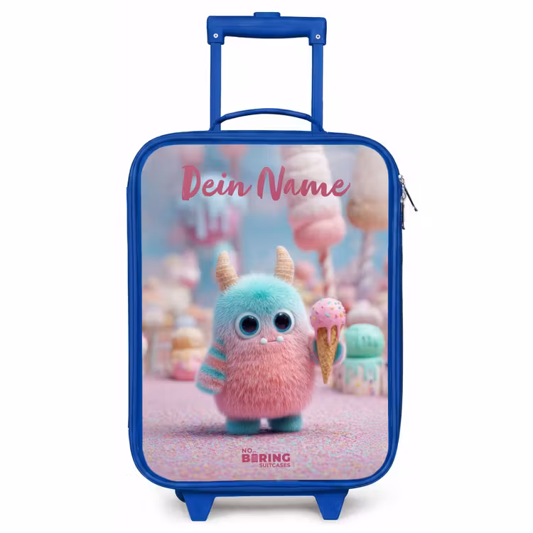 Kinderkoffer Blau mit Name - Süßes Monster Süßigkeiten Abenteuer — 1