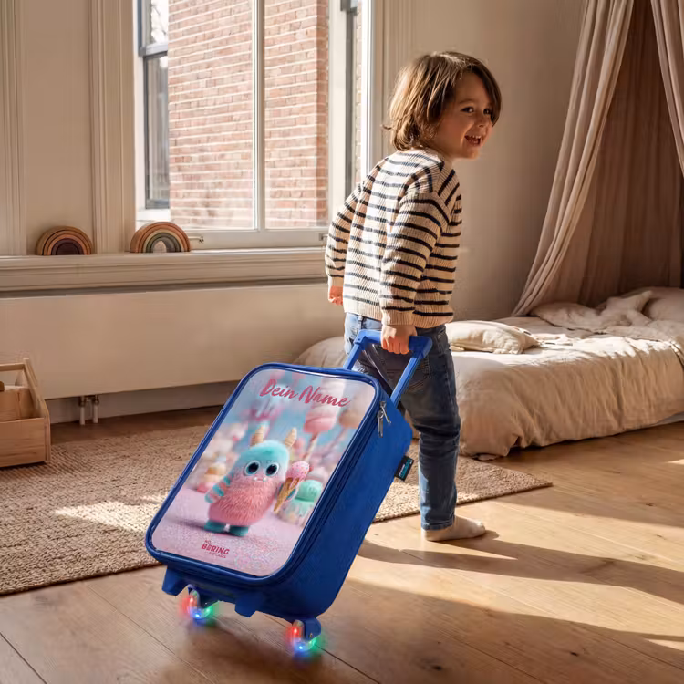 Kinderkoffer Blau mit Name - Süßes Monster Süßigkeiten Abenteuer — 2
