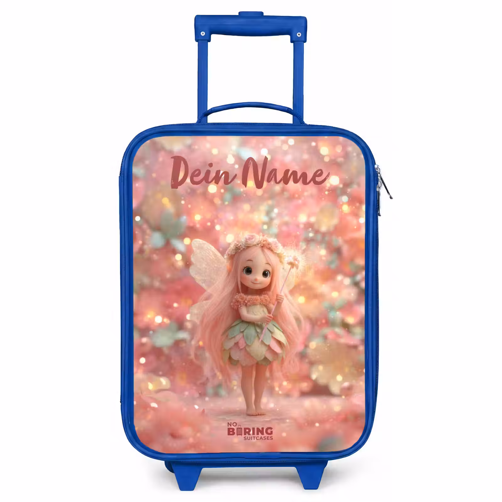 Kinderkoffer Blau mit Name - Blumenfee in rosa Märchenwelt — 1