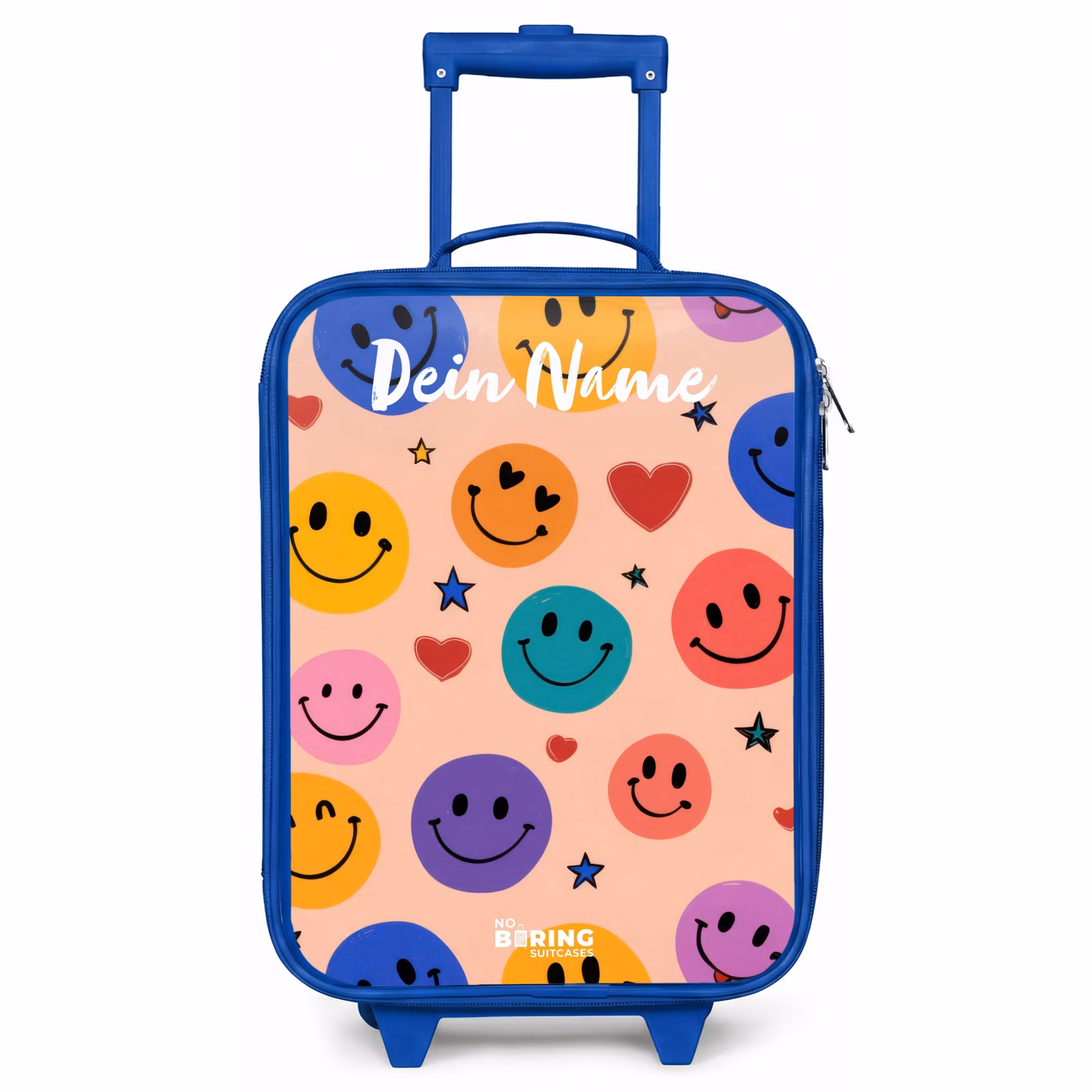Kinderkoffer Blau mit Name - Fröhliches Smiley-Muster — 1