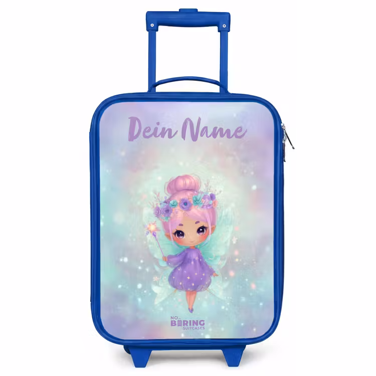 Kinderkoffer Blau mit Name - Blumenfee in pastellfarbenem Glanz — 1