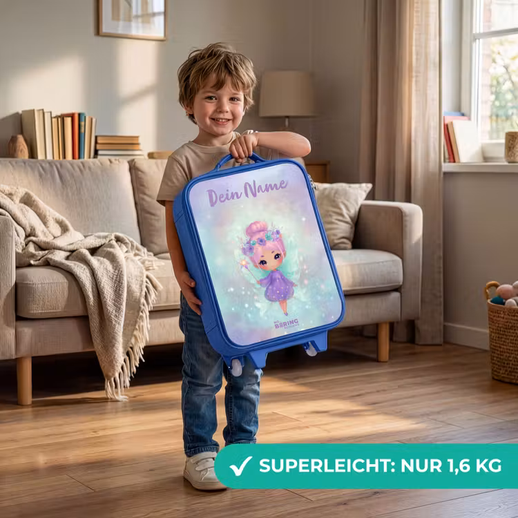 Kinderkoffer Blau mit Name - Blumenfee in pastellfarbenem Glanz — 3