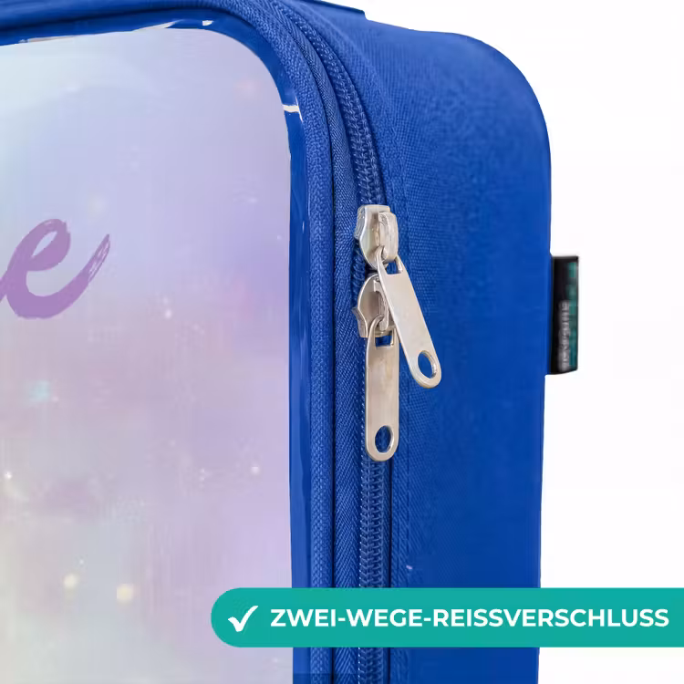 Kinderkoffer Blau mit Name - Blumenfee in pastellfarbenem Glanz — 5