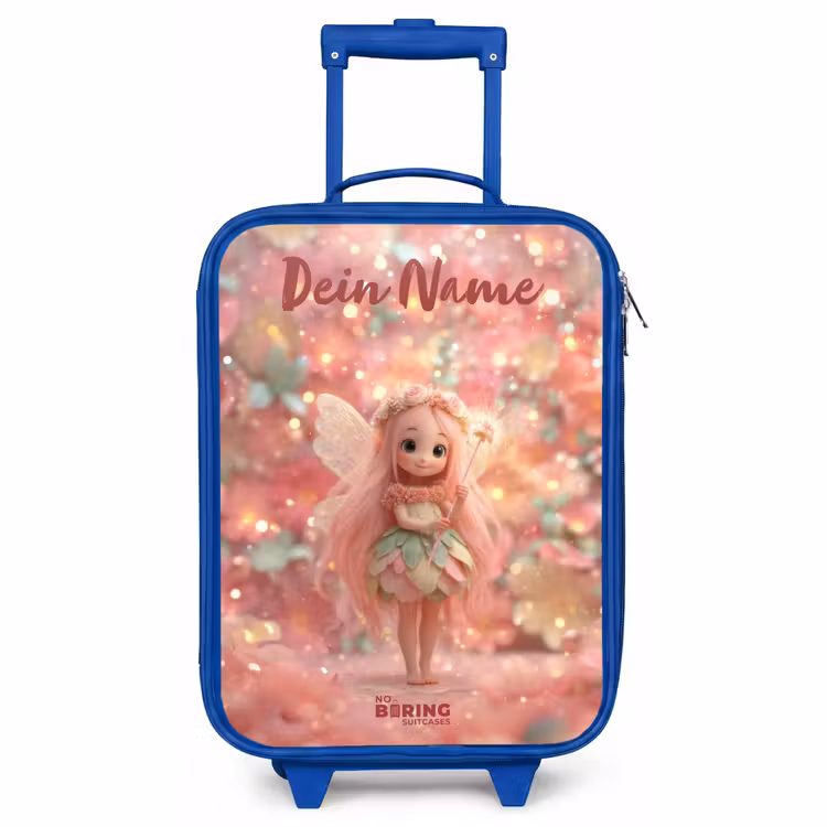 Kinderkoffer Blau mit Name - Blumenfee in rosa Märchenwelt — 1
