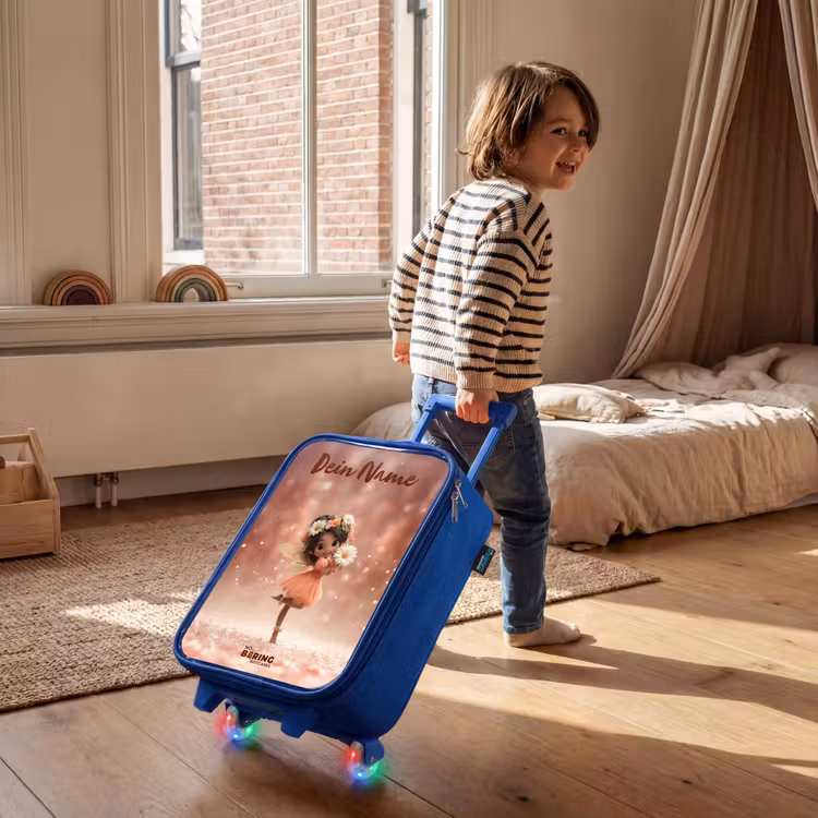 Kinderkoffer Blau mit Name - Fee mit Gänseblümchen — 2