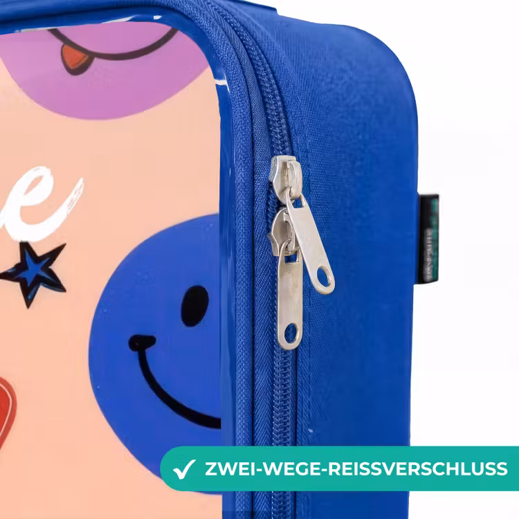 Kinderkoffer Blau mit Name - Fröhliches Smiley-Muster — 5