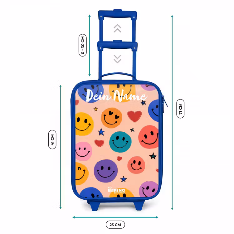 Kinderkoffer Blau mit Name - Fröhliches Smiley-Muster — 7