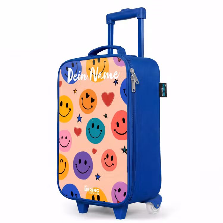 Kinderkoffer Blau mit Name - Fröhliches Smiley-Muster — 8