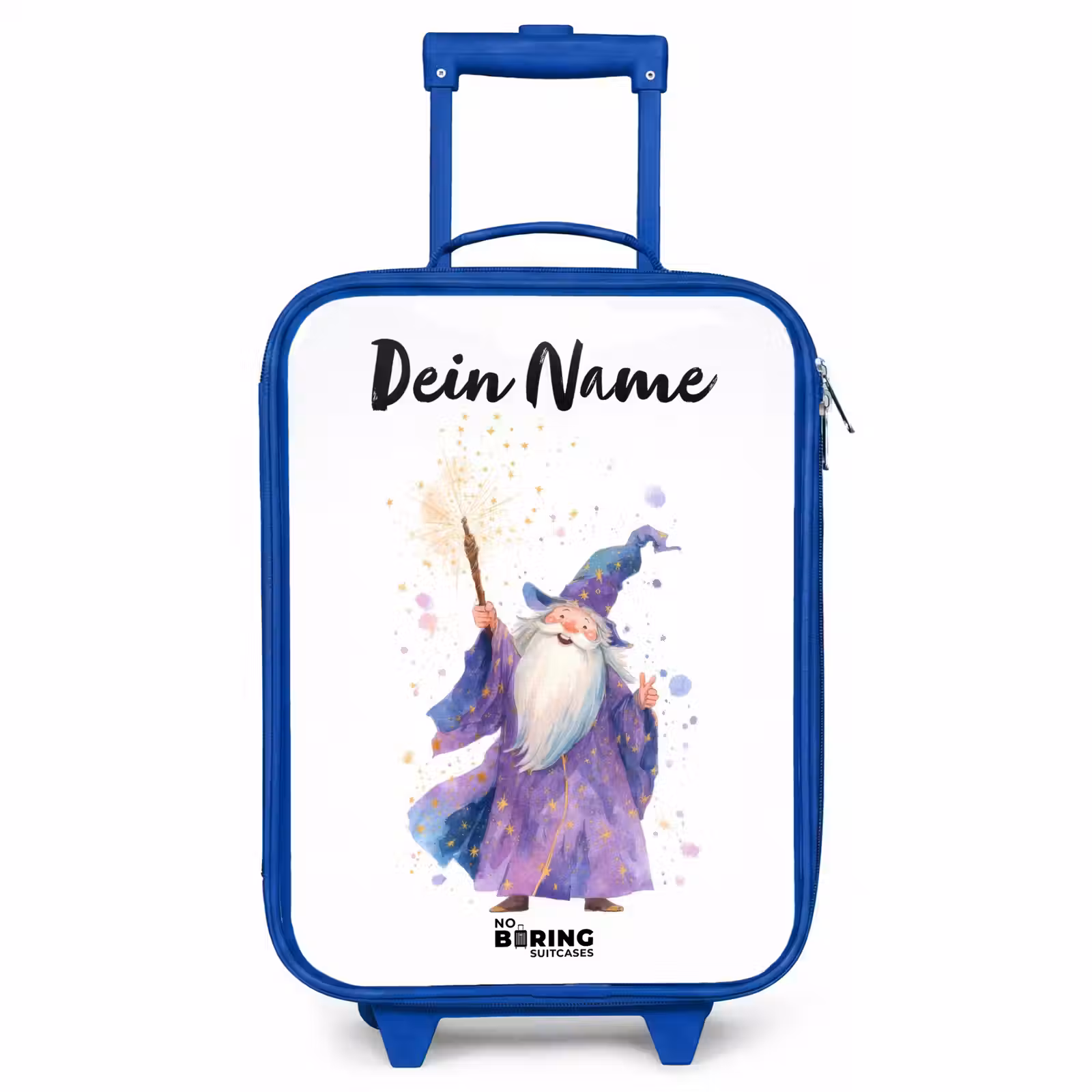Kinderkoffer Blau mit Name - Alter Magier mit Stab — 1