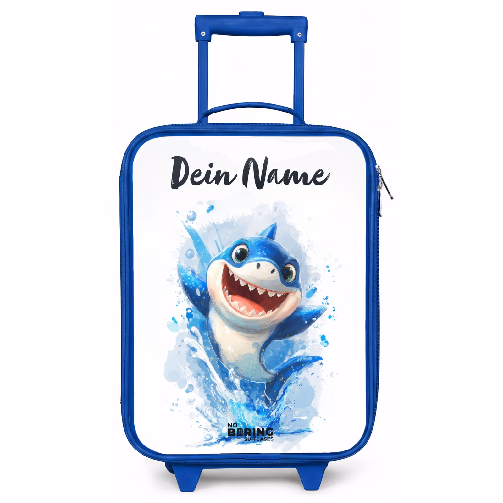 Kinderkoffer Blau mit Name - Hai - Zähne - Wasser — 1