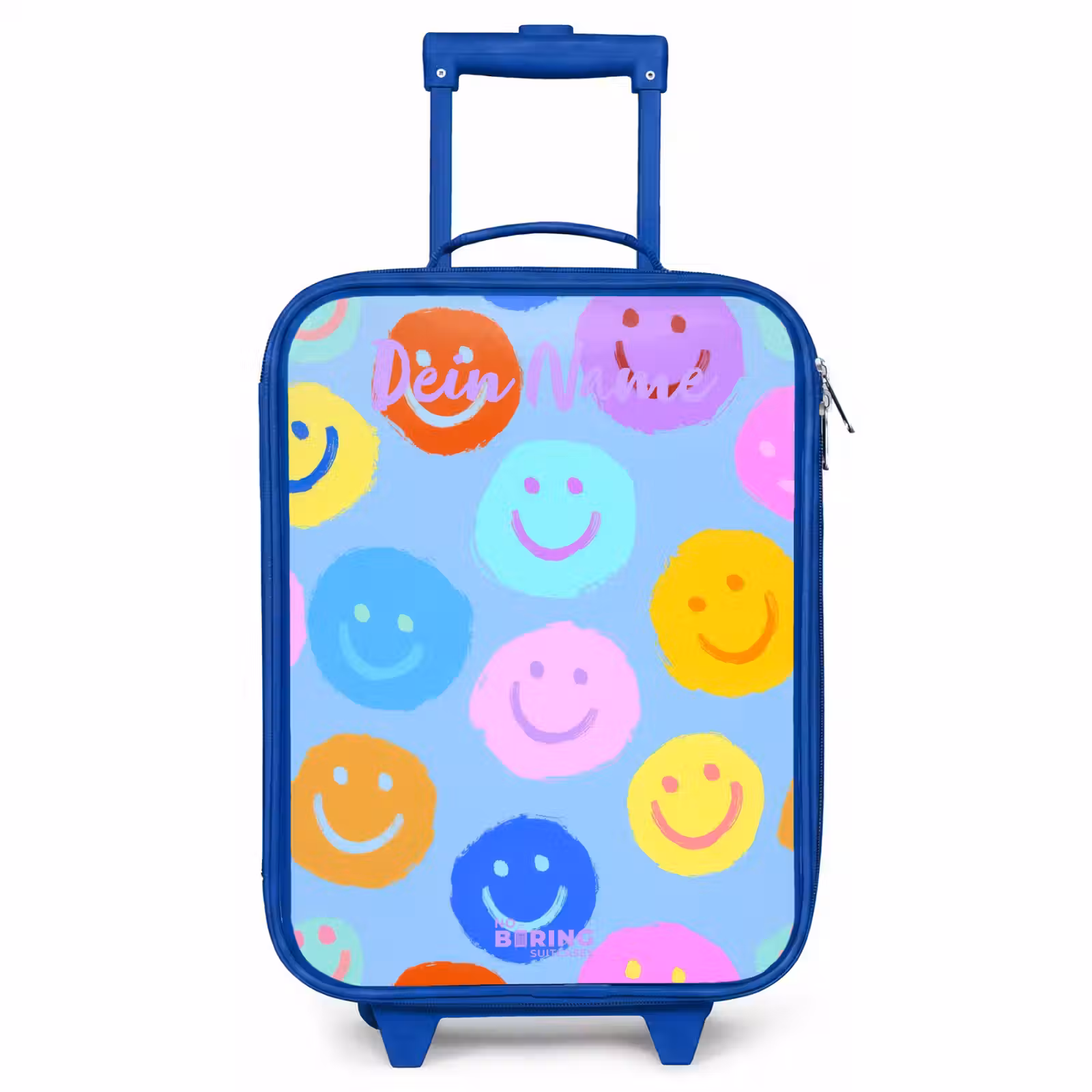 Kinderkoffer Blau mit Name - Heiteres Muster von Smileys — 1