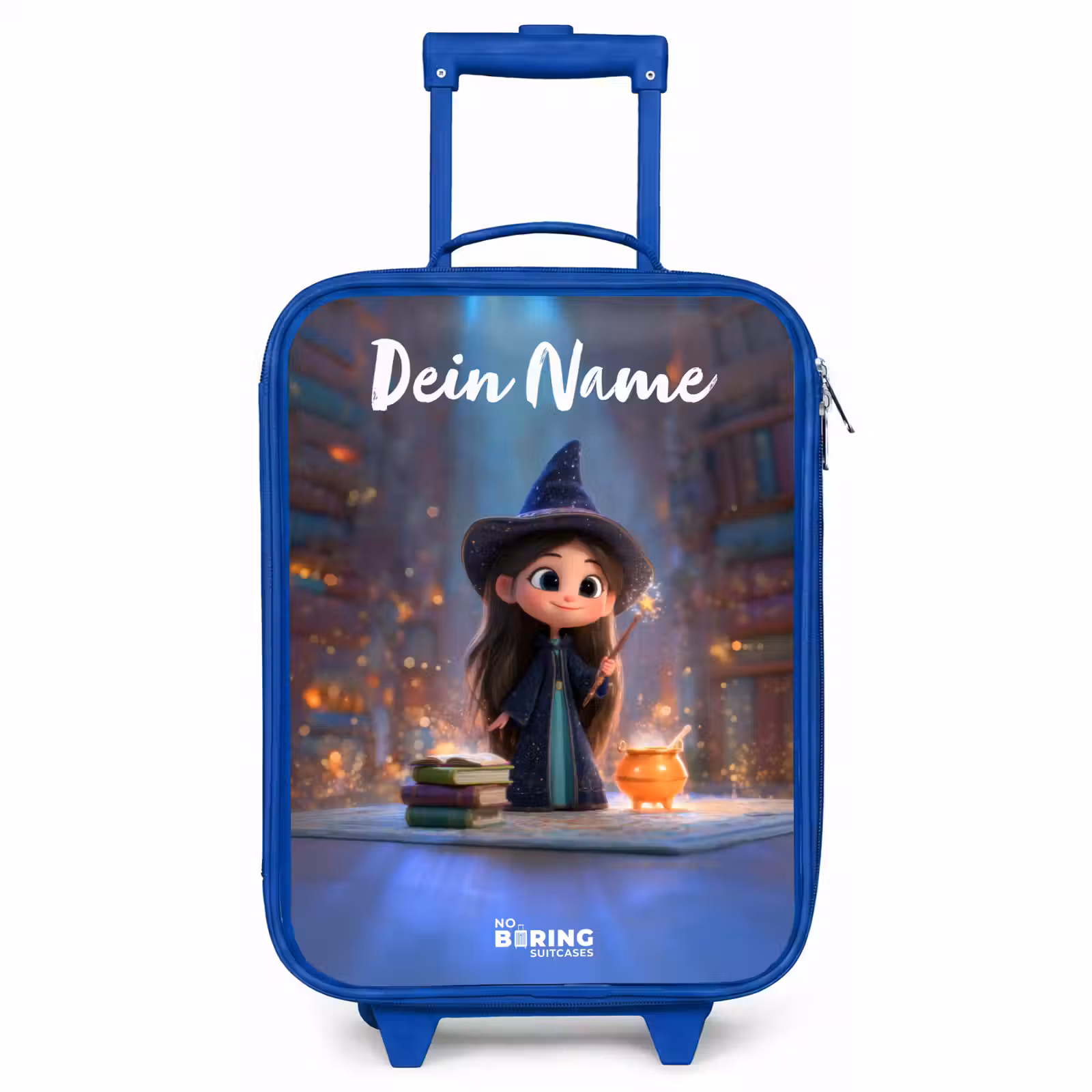 Kinderkoffer Blau mit Name - Kleine Zauberin in der Bibliothek — 1