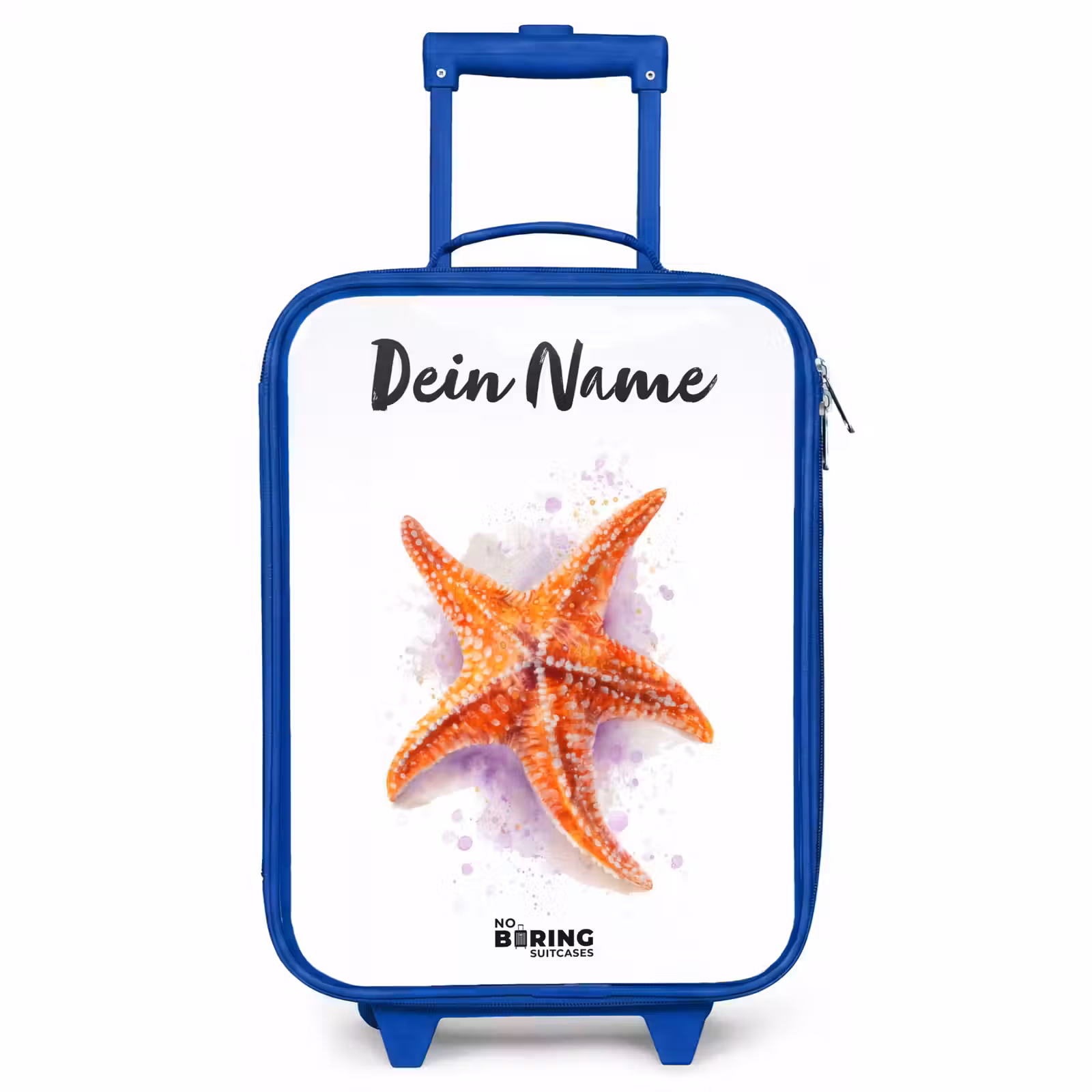 Kinderkoffer Blau mit Name - Orange Seestern Illustration — 1