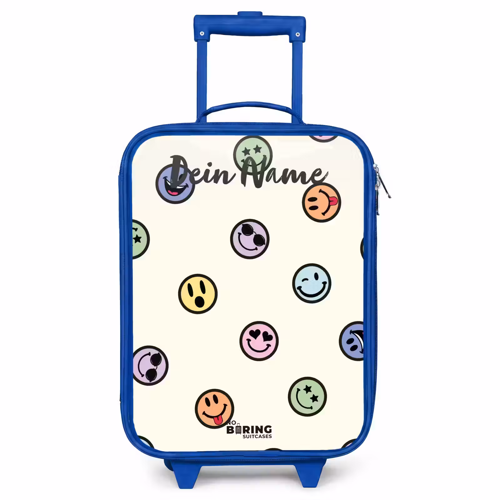 Kinderkoffer Blau mit Name - Verspielter Smiley-Mix — 1