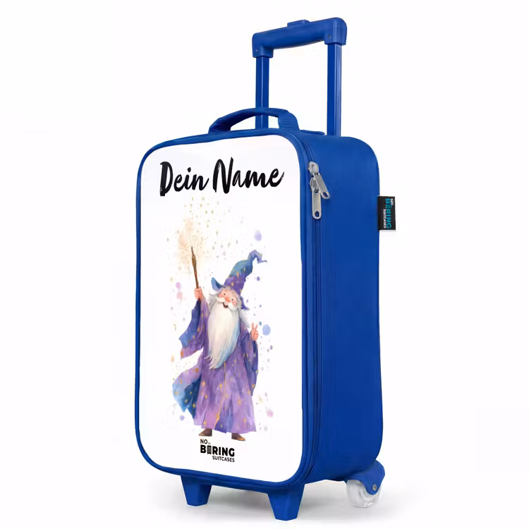 Kinderkoffer Blau mit Name - Alter Magier mit Stab — 8