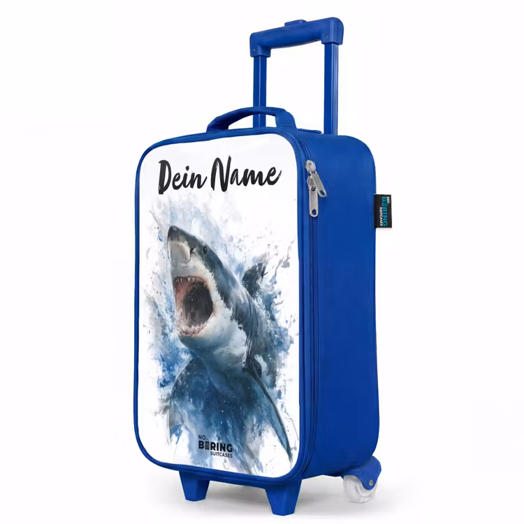Kinderkoffer Blau mit Name - Angreifender Hai in Aquarell — 8