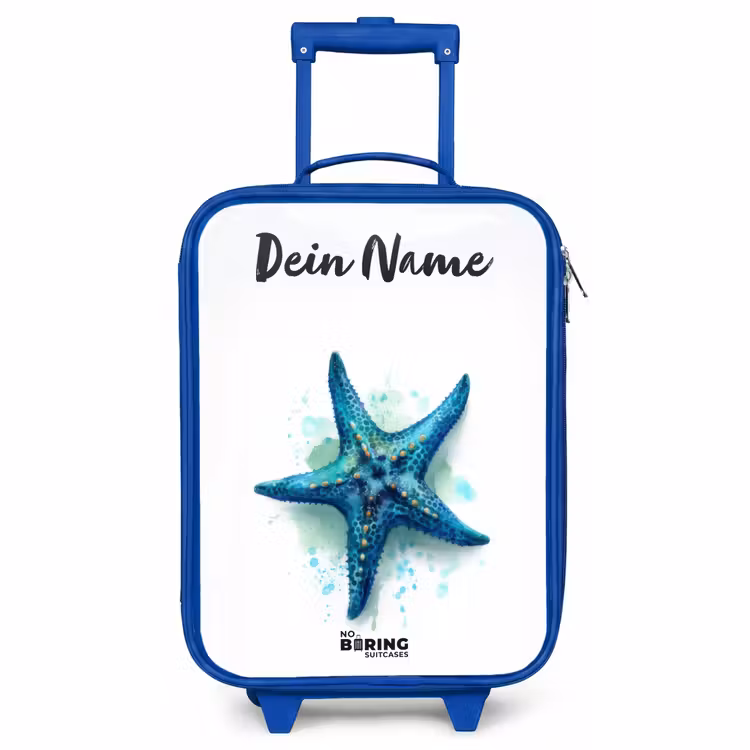 Kinderkoffer Blau mit Name - Blauer Seestern auf weißem Hintergrund — 1
