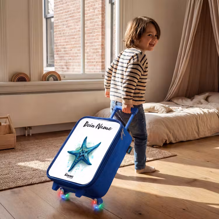 Kinderkoffer Blau mit Name - Blauer Seestern auf weißem Hintergrund — 2