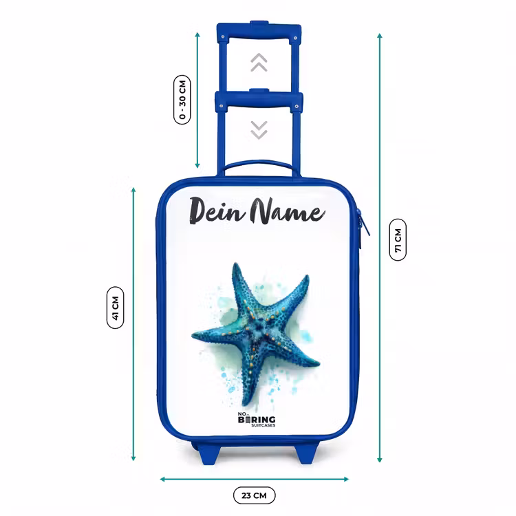 Kinderkoffer Blau mit Name - Blauer Seestern auf weißem Hintergrund — 7