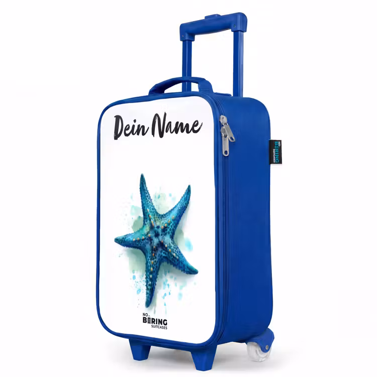 Kinderkoffer Blau mit Name - Blauer Seestern auf weißem Hintergrund — 8