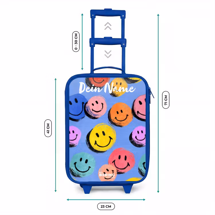 Kinderkoffer Blau mit Name - Ein verspieltes und künstlerisches Muster aus bunten Smileys — 7