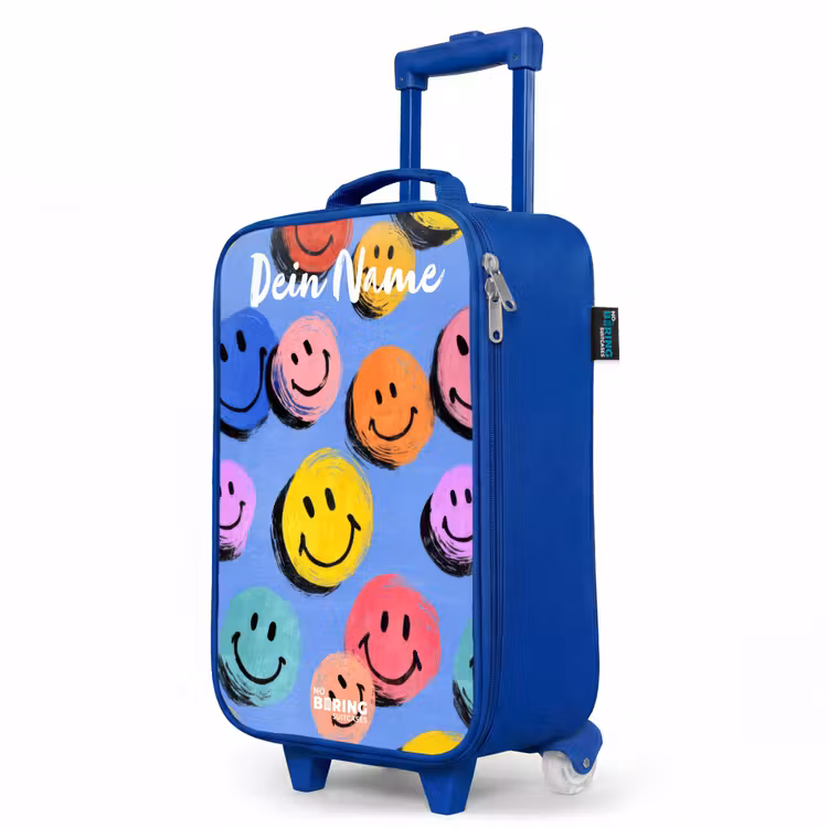 Kinderkoffer Blau mit Name - Ein verspieltes und künstlerisches Muster aus bunten Smileys — 8