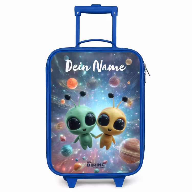 Kinderkoffer Blau mit Name - Fröhliche außerirdische Freunde — 1