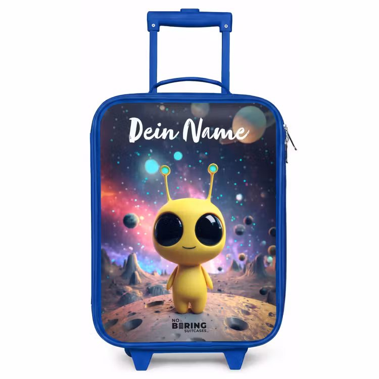 Kinderkoffer Blau mit Name - Fröhlicher kleiner Außerirdischer — 1
