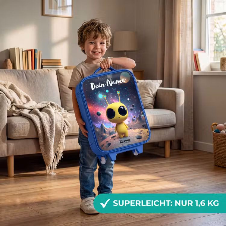 Kinderkoffer Blau mit Name - Fröhlicher kleiner Außerirdischer — 3
