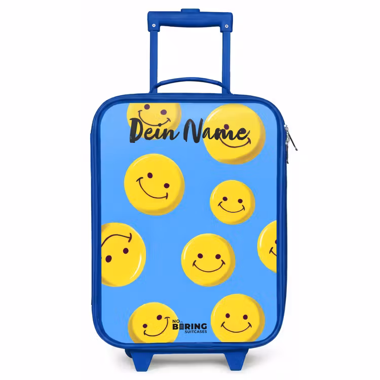 Kinderkoffer Blau mit Name - Fröhlicher Smiley-Regen — 1