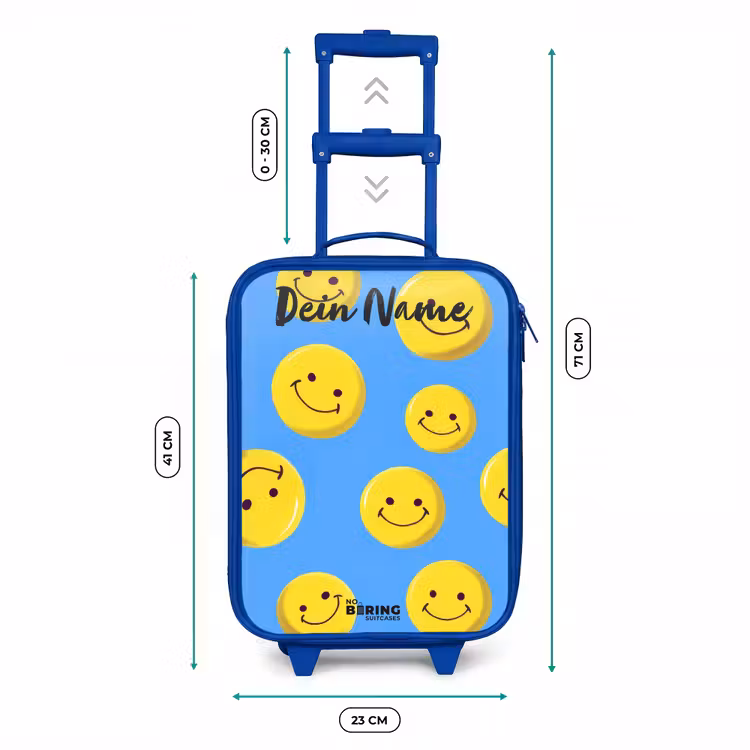 Kinderkoffer Blau mit Name - Fröhlicher Smiley-Regen — 7