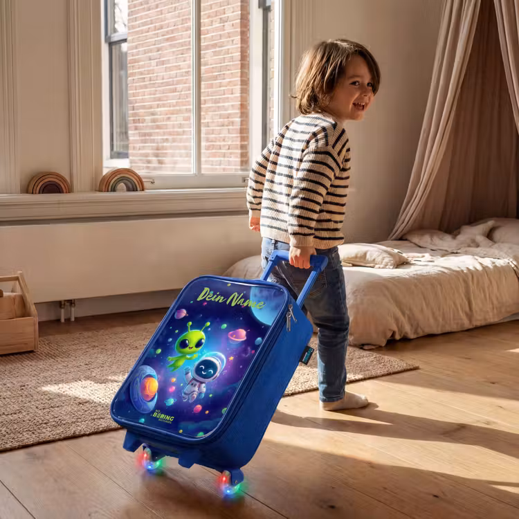 Kinderkoffer Blau mit Name - Fröhliches Treffen im Weltraum — 2