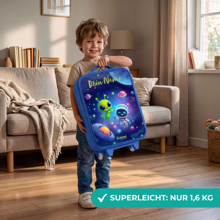 Kinderkoffer Blau mit Name - Fröhliches Treffen im Weltraum — 3