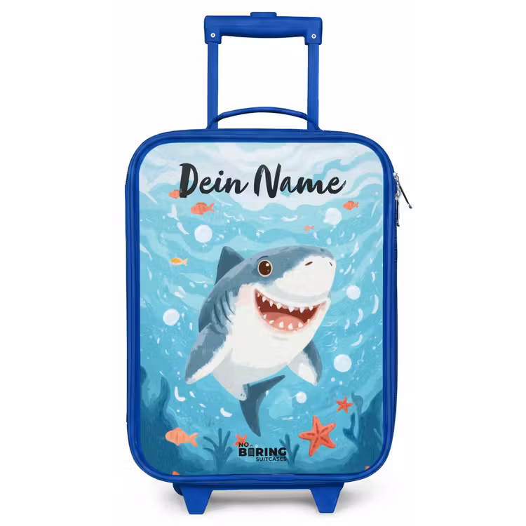 Kinderkoffer Blau mit Name - Hai - Wasser - Meer — 1