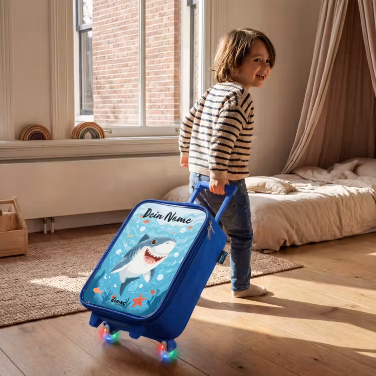 Kinderkoffer Blau mit Name - Hai - Wasser - Meer — 2