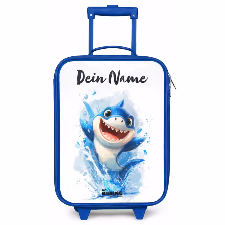 Kinderkoffer Blau mit Name - Hai - Zähne - Wasser — 1
