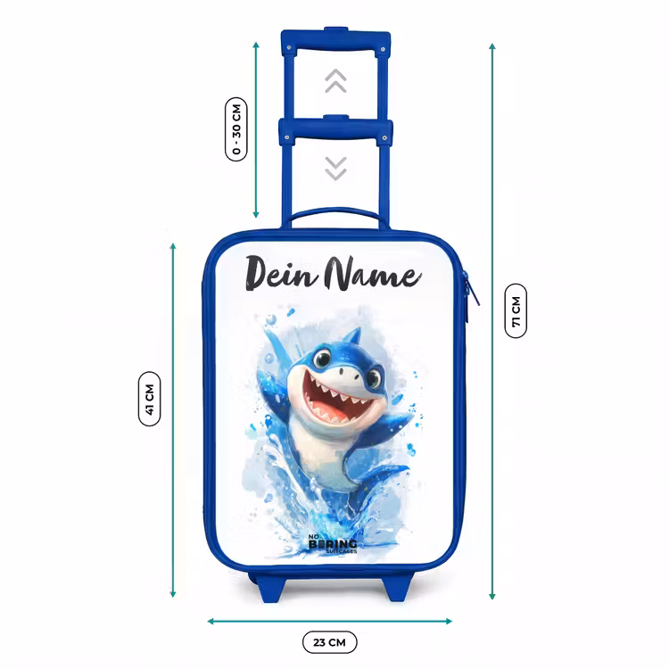 Kinderkoffer Blau mit Name - Hai - Zähne - Wasser — 7