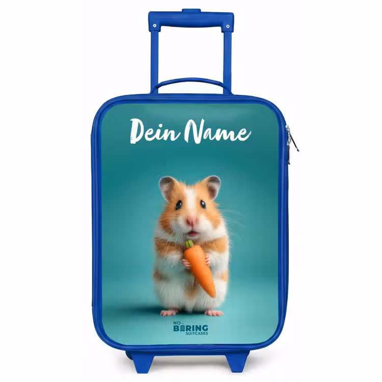 Kinderkoffer Blau mit Name - Hamster - Karotte - Tier — 1