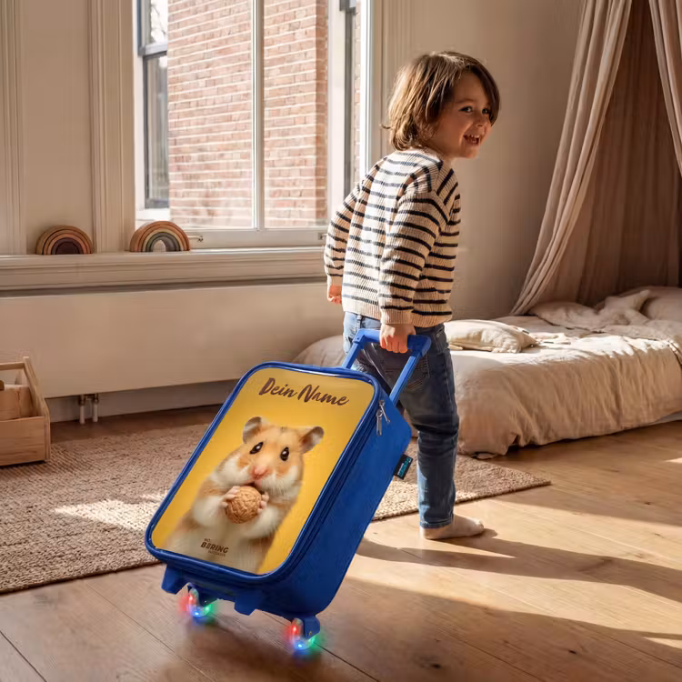 Kinderkoffer Blau mit Name - Hamster - Walnuss - Tier — 2