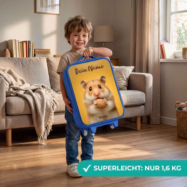 Kinderkoffer Blau mit Name - Hamster - Walnuss - Tier — 3